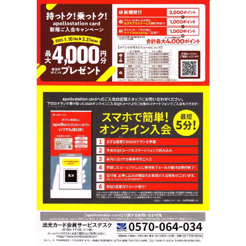 apollostation card新規ご入会キャンペーン(裏面)